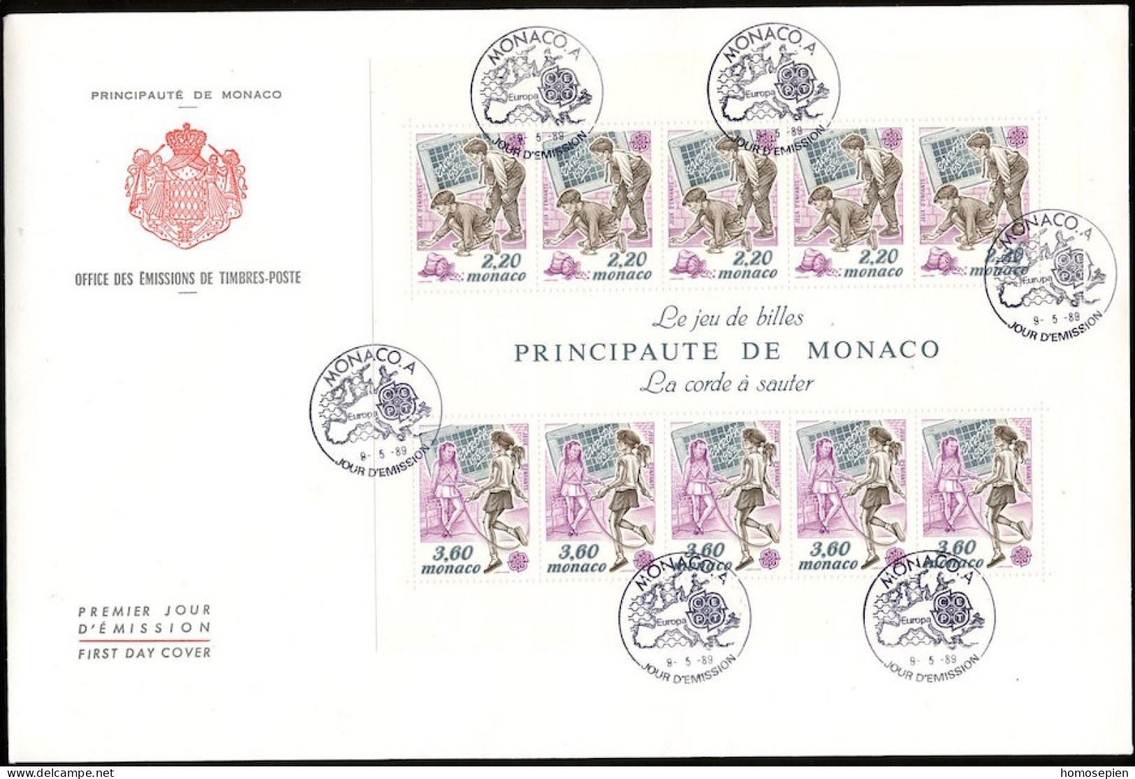 Europa CEPT 1989 Monaco FDC1 Y&T N°BF46 - Michel N°B44 - 1989