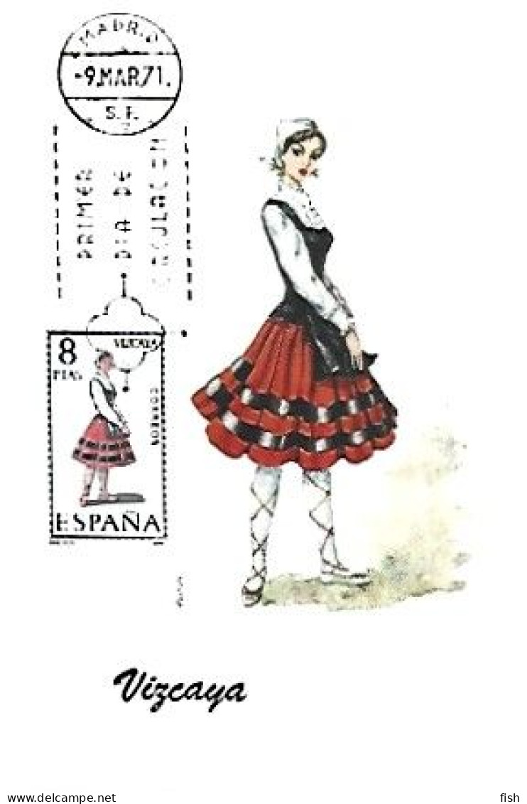 Spain & Maximum Card, Traje Regional, Vizcaya, Madrid 1971 (7) - Costumes