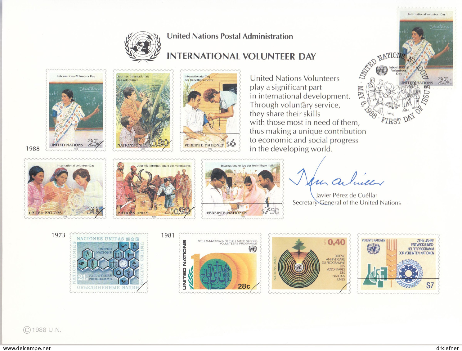UNO NEW YORK  Erinnerungskarte 33, NY-FDC, Tag Des Entwicklungshelfers, 1988 - Briefe U. Dokumente