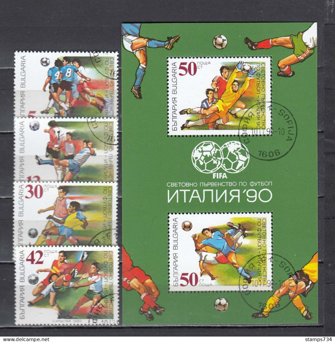 Bulgaria 1990 - Football World Cup, Italia'90, Mi-Nr. 3825/28+Bl. 209A, Used - Gebraucht