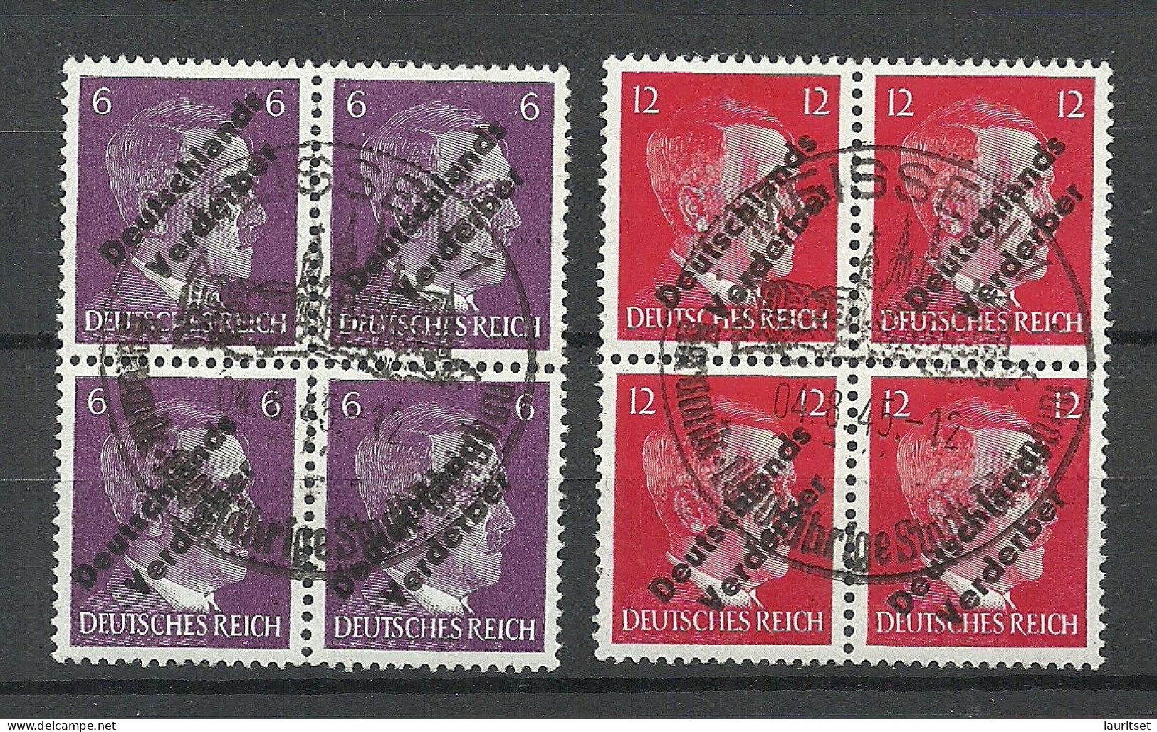 Germany Deutschland Lokalausgabe 1945 Meissen Michel 32 & 34 As 4-blocks  O Special Cancel Original Gum MNH - Used