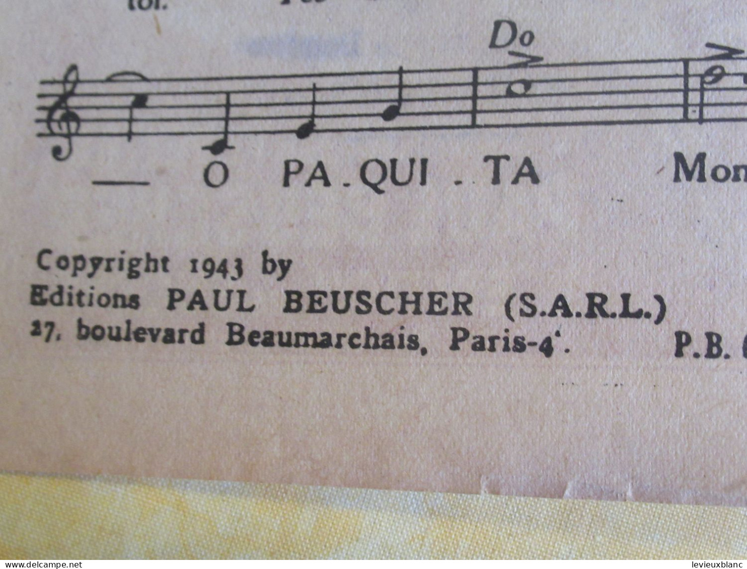 Partition Ancienne/ "PAQUITA "/Tino ROSSI/  Maurice VANDAIR/ Henri BOURTAIRE/ Paul Beuscher/1943    PART364 - Sonstige & Ohne Zuordnung