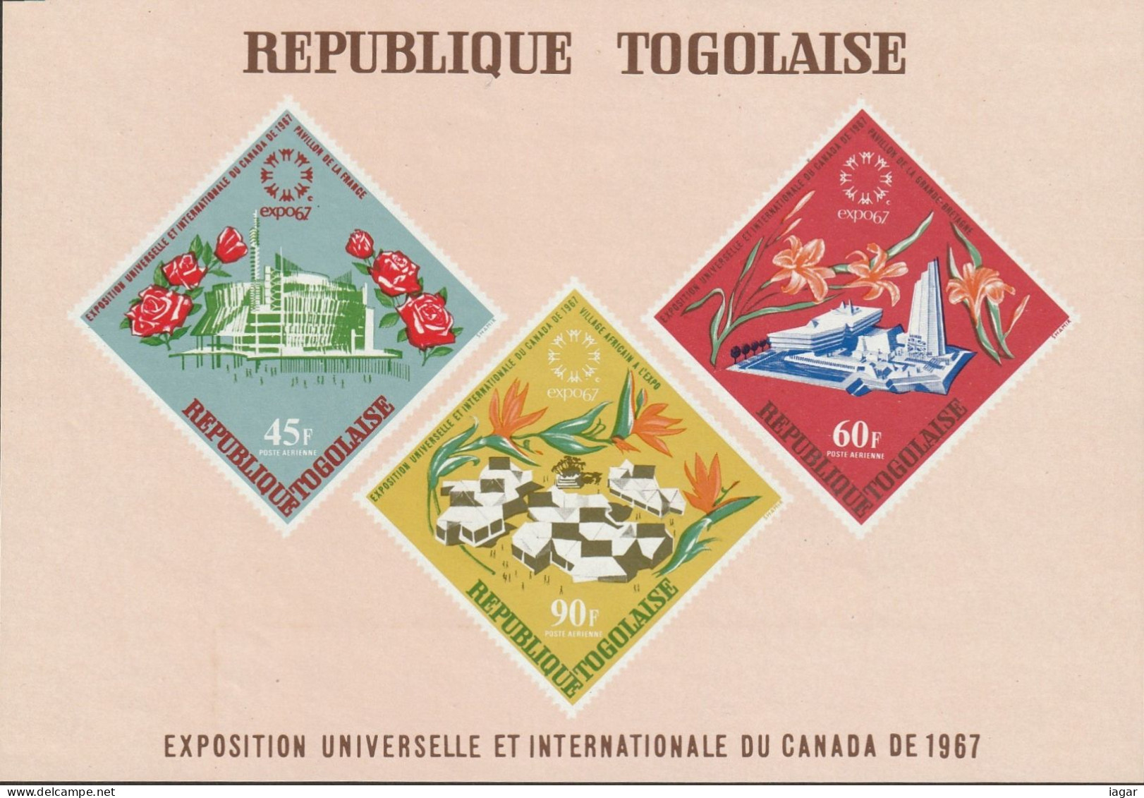 THEMATIC UNIVERSAL AND INTERNATIONAL EXPOSITION OF MONTREAL. EMBLEMS AND FLOWERS   7v+MS  -  TOGO - 1967 – Montreal (Canada)