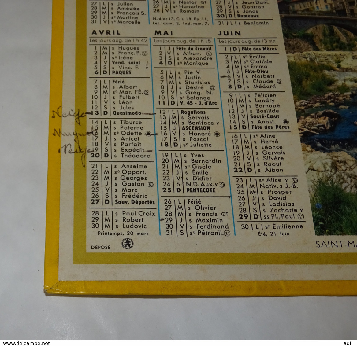 1969 CALENDRIER ALMANACH DES PTT, SAINT MARTIN DE VALAMAS EN ARDECHE, OBERTHUR, AISNE 02 - Tamaño Grande : 1961-70