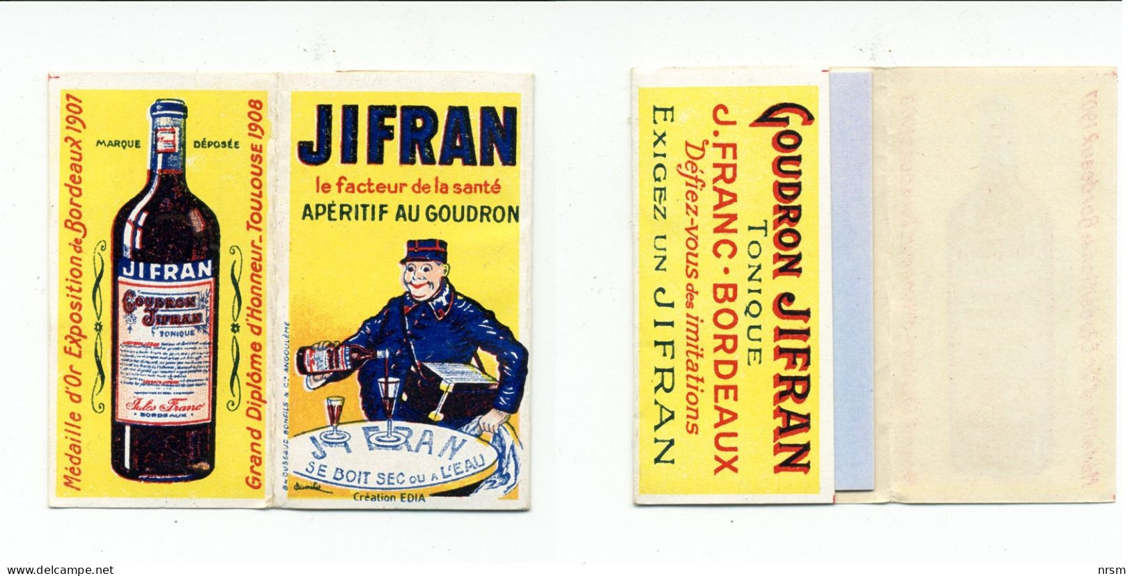 Papier à Cigarettes / Publicité JIFRAN (J. Franc à Bordeaux) / Début XXème - Alcools