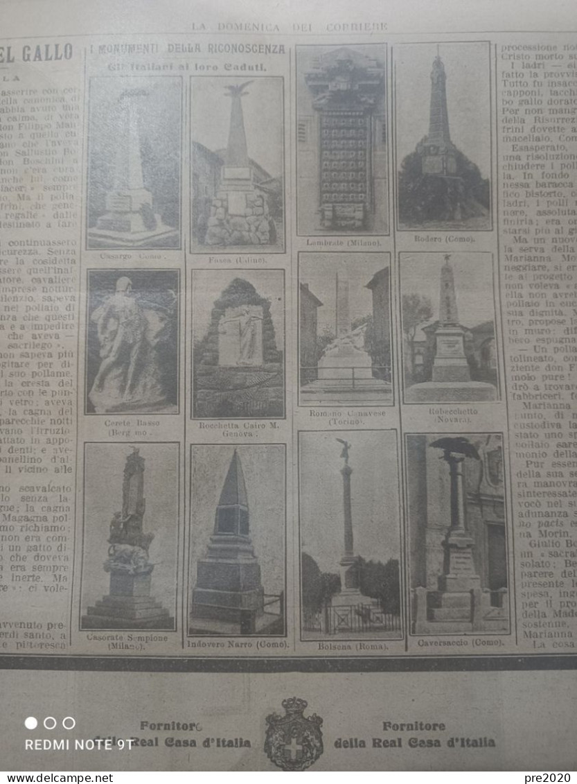 DOMENICA DEL CORRIERE 1921 INDOVERO NARRO CERETE BASSO ROMANO CANAVESE FASCA CASORATE SEMPIONE PAVIA - Informatik