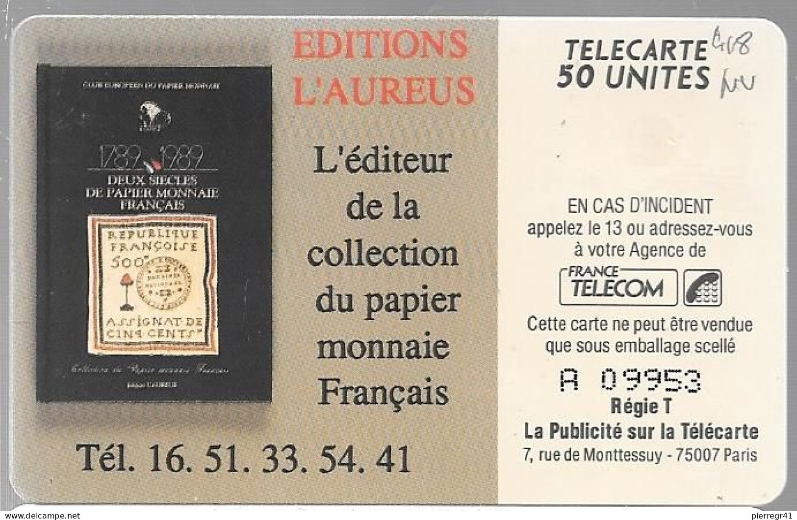 CARTE-PRIVEE-50U-SO3-D418-AUREUS 1-Editions Du Livre -R°Mat Lot A  09953-1000Ex-NEUVE-TBE/LUXE - Privadas