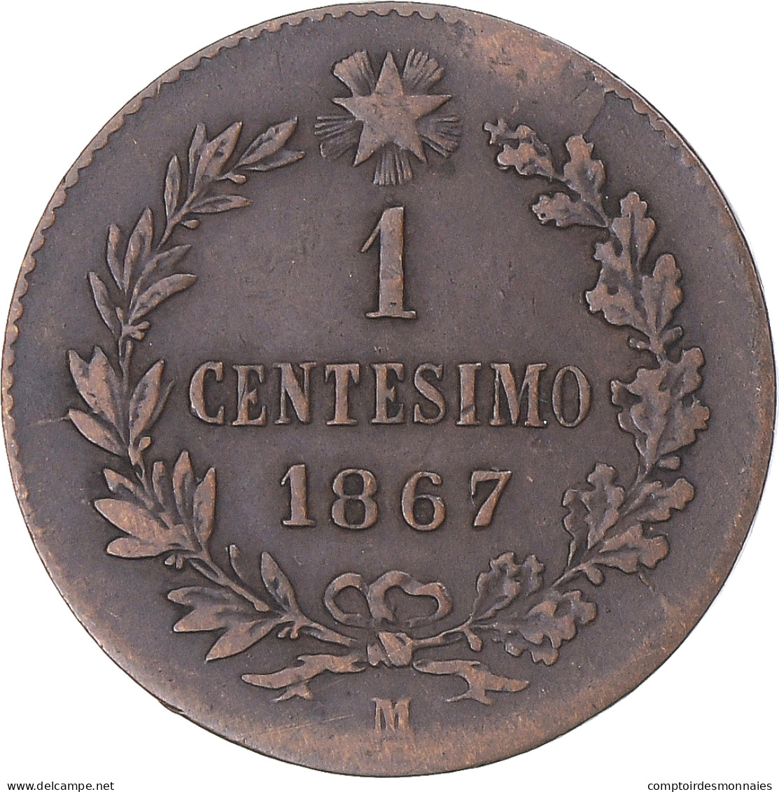 Monnaie, Italie, Vittorio Emanuele II, Centesimo, 1867, Milan, TB+, Cuivre - 1900-1946 : Victor Emmanuel III & Umberto II