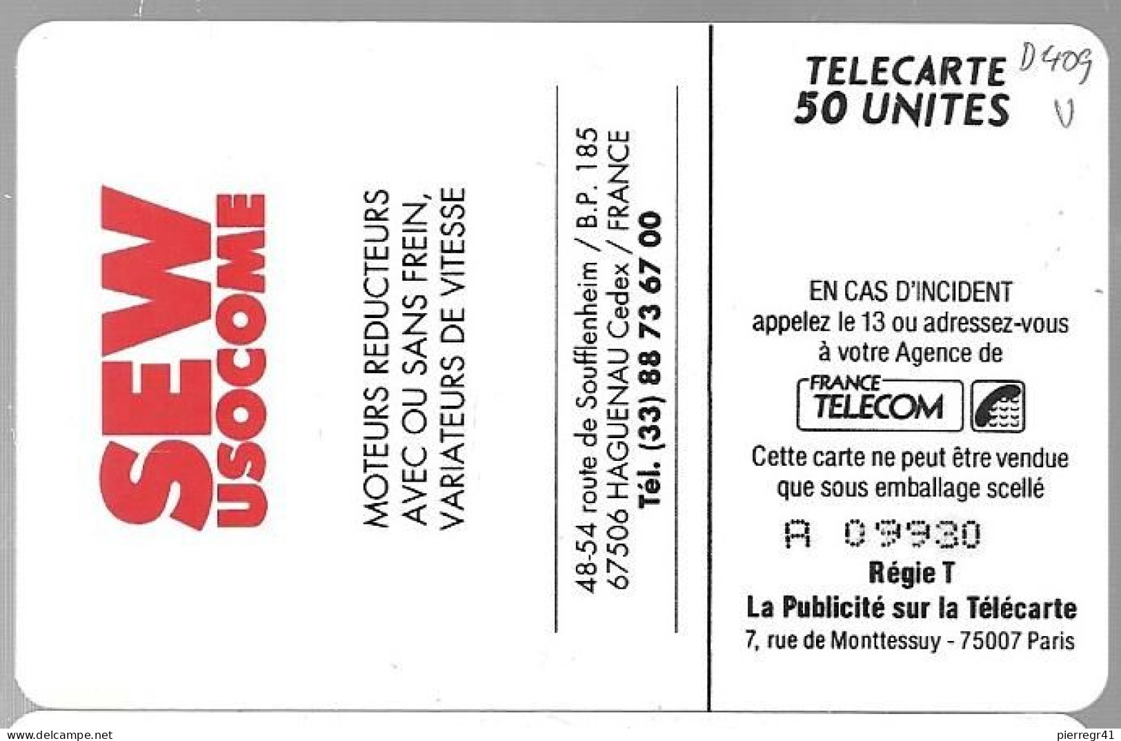 CARTE-PRIVEE-50U-SO3-D409-SEW USOCOME-R°Mat Lot A  09930-2000Ex-Utilisé-TBE/LUXE - Ad Uso Privato