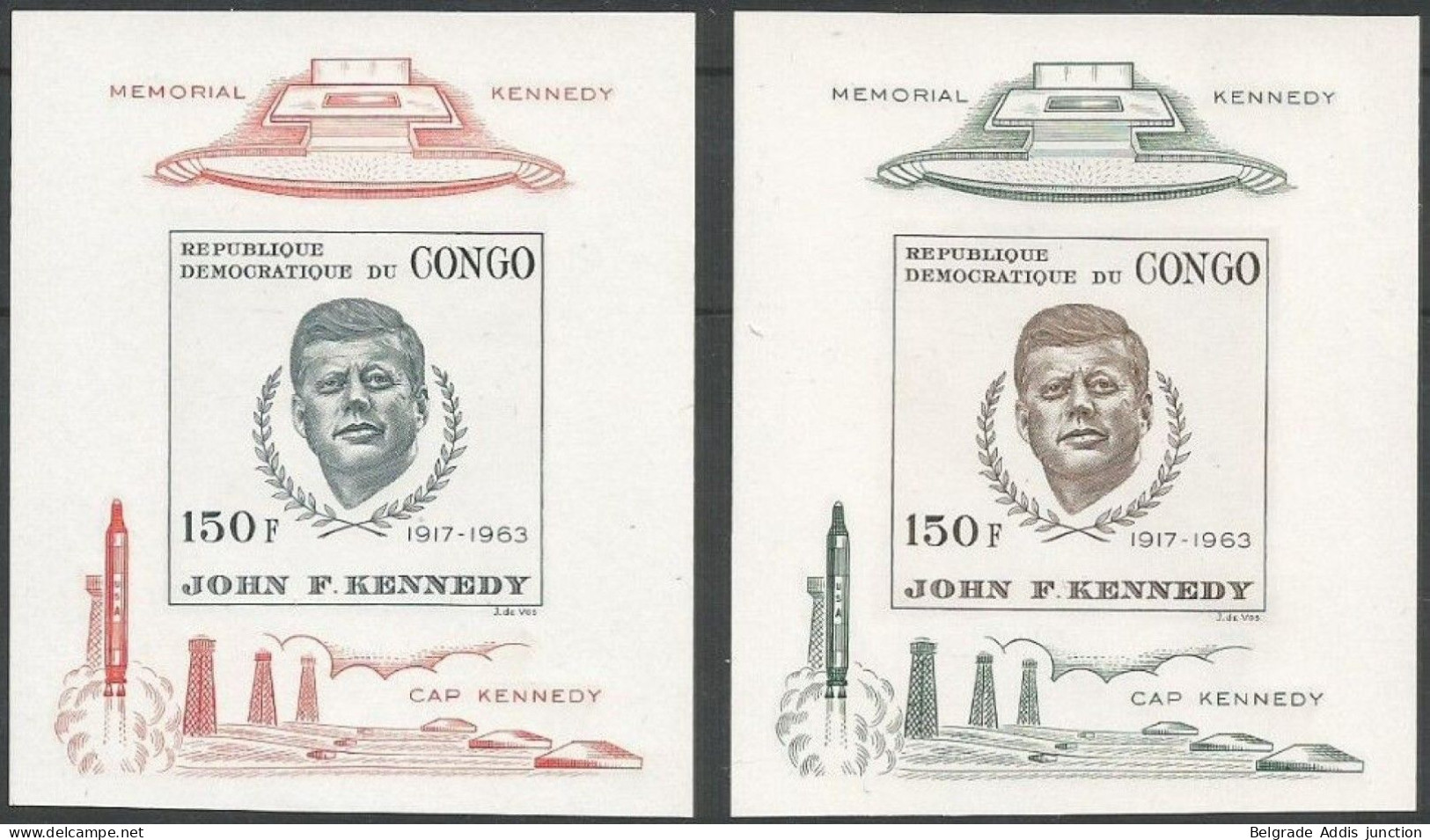 Congo Belge RDC Zaire COB BL19/20ND Les 2 Blocs-Feuillets Non-Dentelés IMPERFORATED Instead Of Perf. MNH/** 1966 Kennedy - Neufs