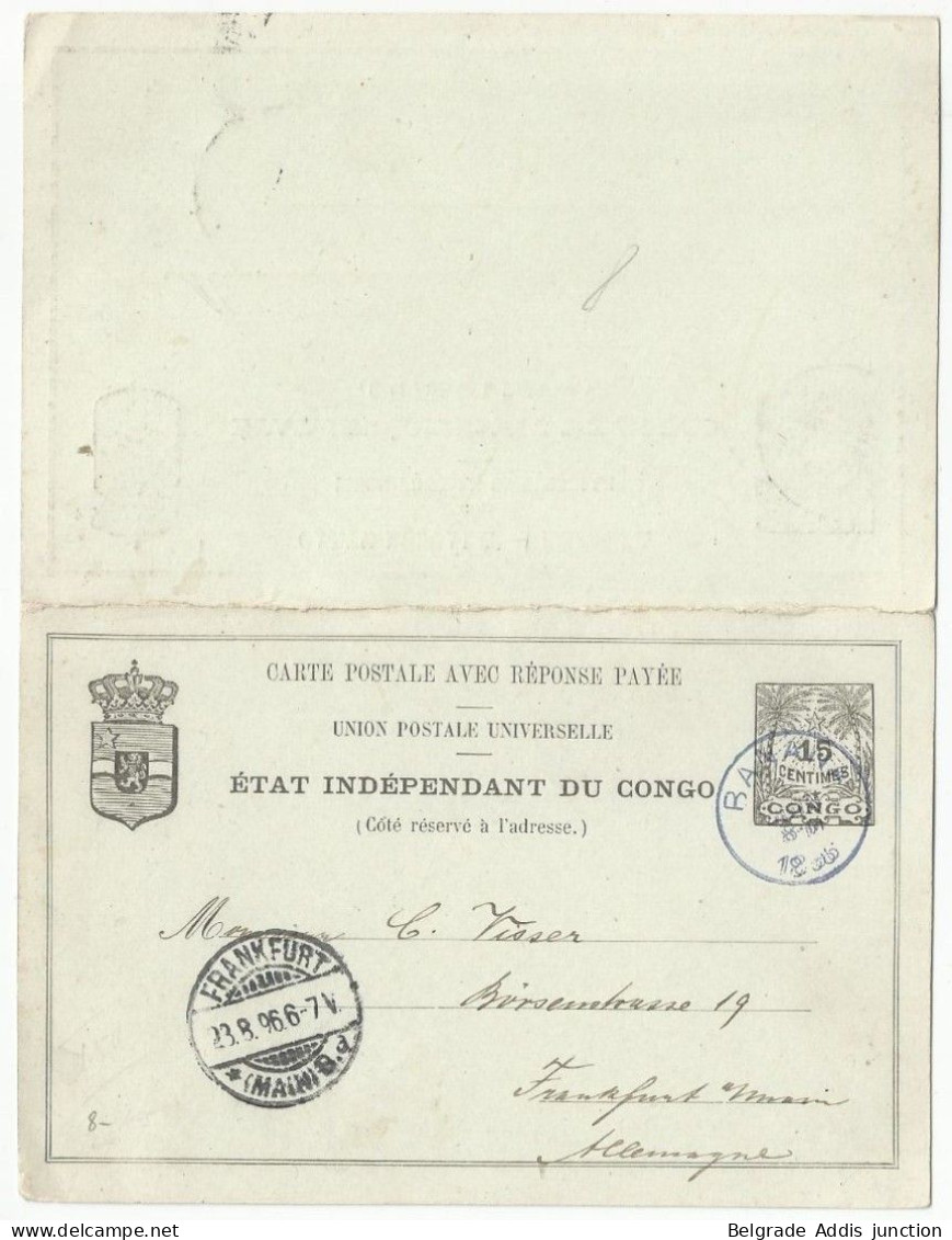 Congo Belge Etat Indépendant Stibbe 7 Carte Double Entier Postal Avec Réponse Payée Vers L'Allemagne 1896 - Interi Postali