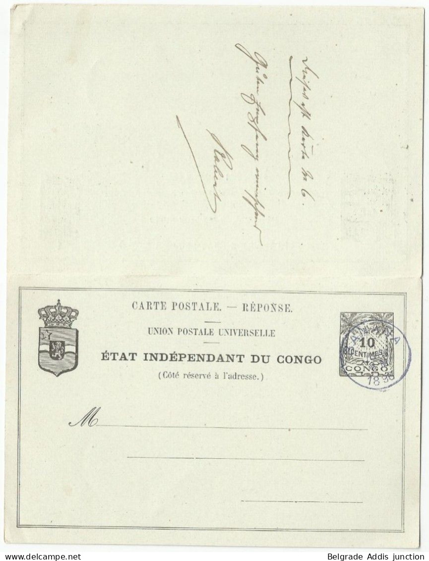 Congo Belge Etat Indépendant Stibbe 7 Carte Double Entier Postal Avec Réponse Payée Vers L'Allemagne 1896 - Entiers Postaux