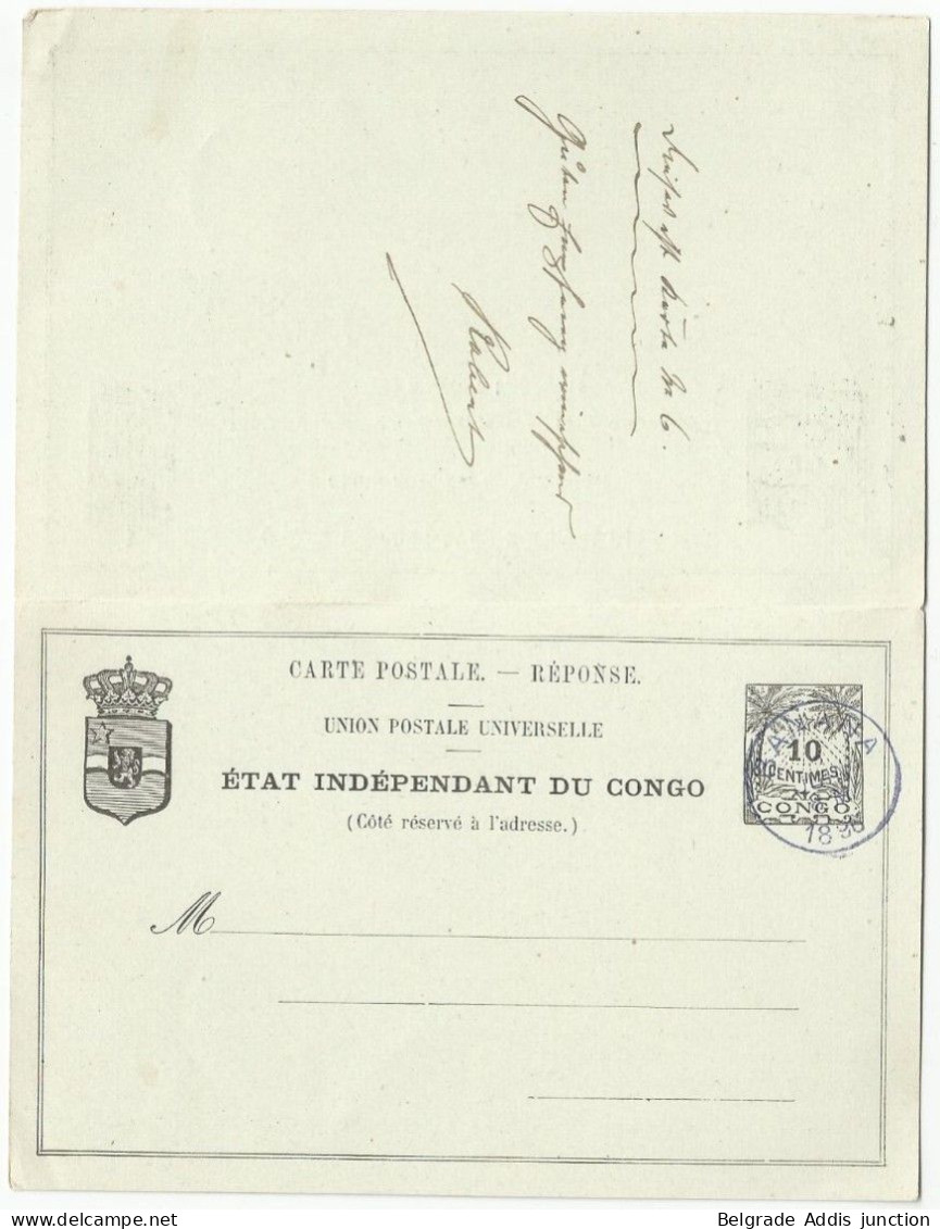 Congo Belge Etat Indépendant Stibbe 7 Carte Double Entier Postal Avec Réponse Payée Vers L'Allemagne 1896 - Stamped Stationery