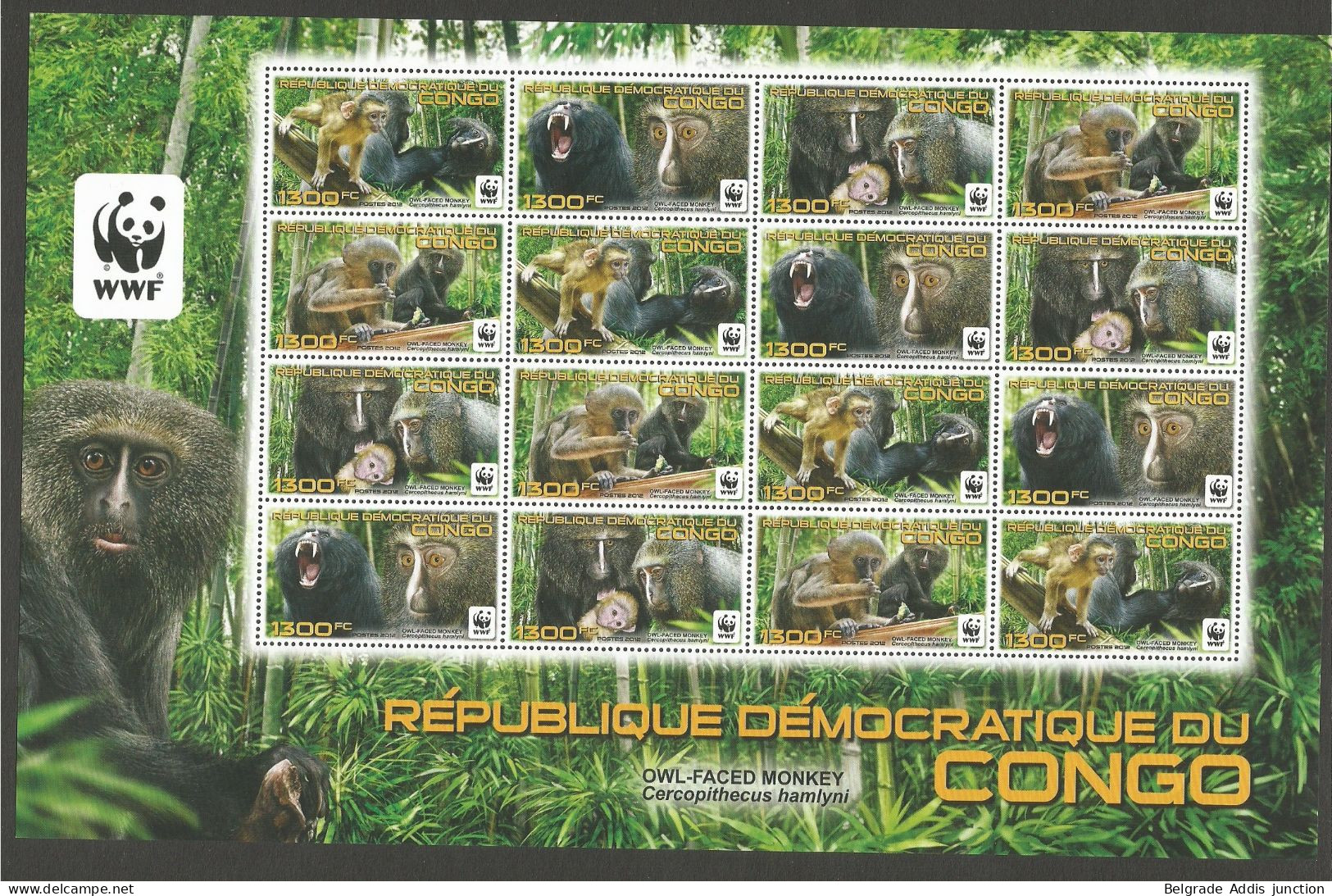 Congo Kinshasa RDC Zaire COB 2749/52 En Feuillet De 4 Séries MNH / ** 2012 WWF Singes - Ongebruikt