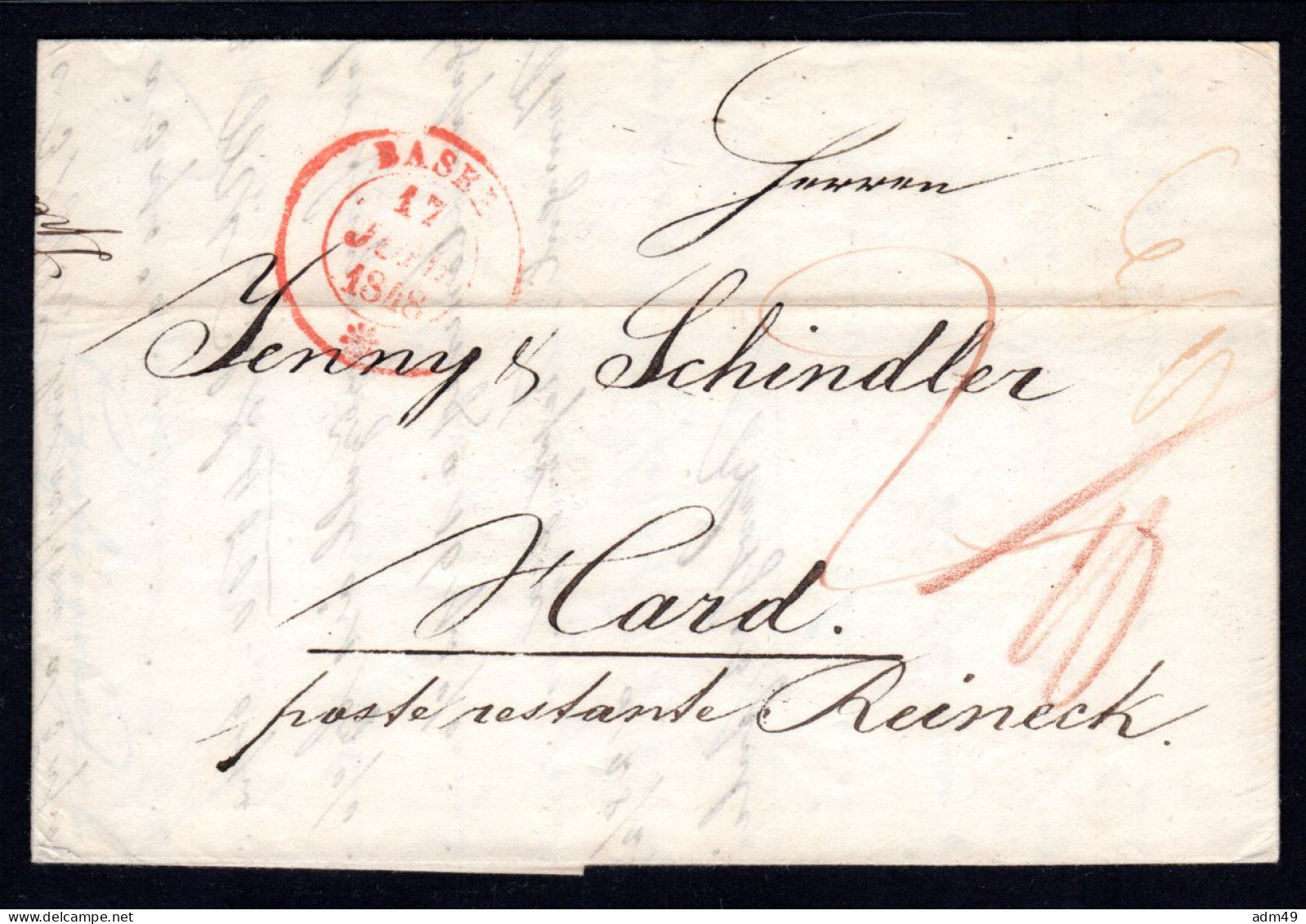 SCHWEIZ, Vorphilatelie 17/JUIN/1848, BASEL - ...-1845 Prephilately