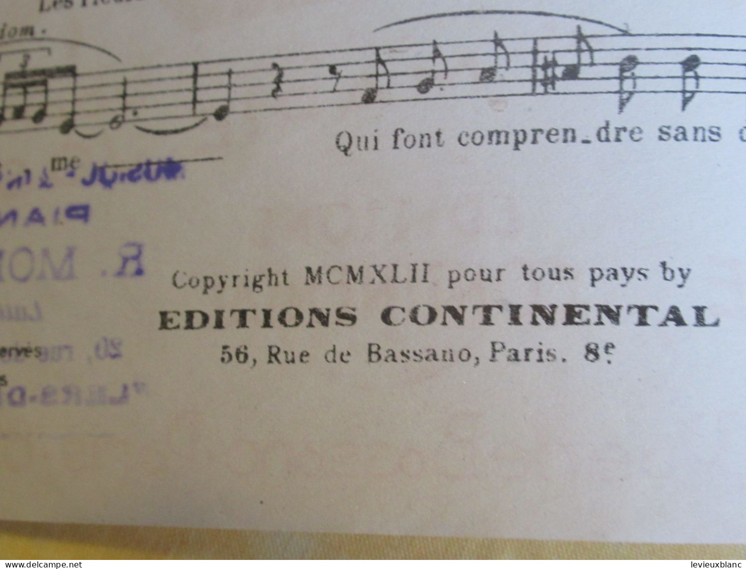 Partition  Ancienne/ "Les Fleurs Sont Des Mots D'Amour "/Danielle DARRIEUX/ Yvain/ Poterat/ Continental    PART368 - Otros & Sin Clasificación