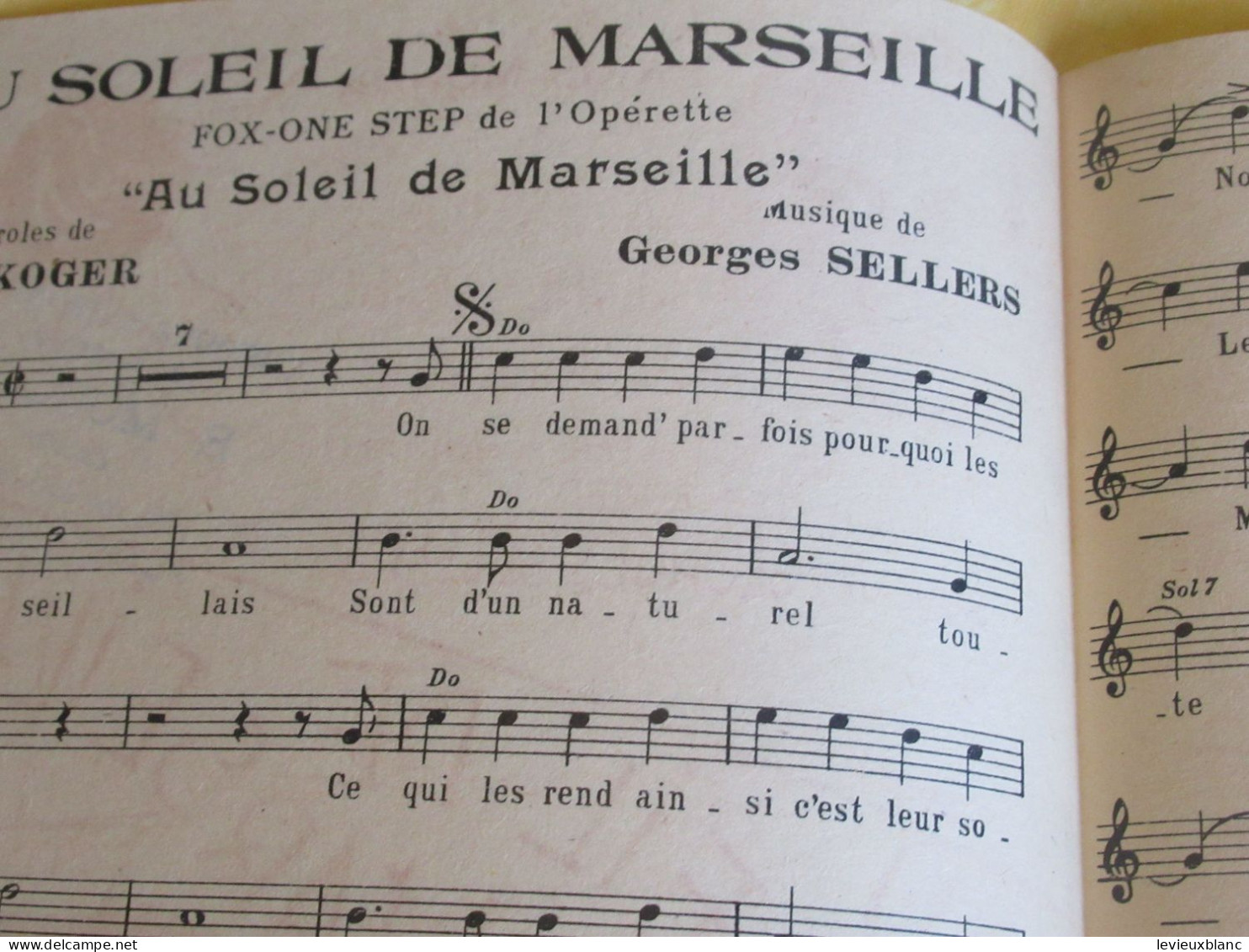 Partition  Ancienne/ "Au Soleil De Marseille "/Mireille PONSARD/ Georges SELLERS/ Géo KOGER/Ray Ventura   PART371 - Other & Unclassified