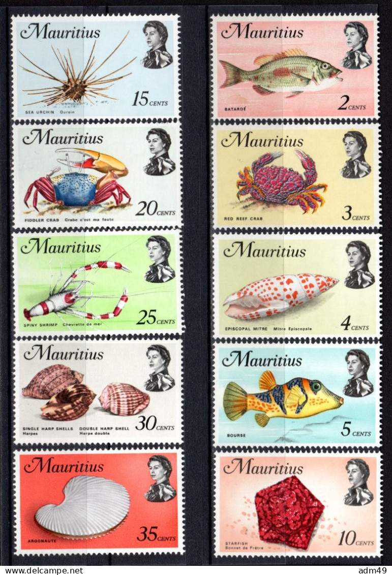 MAURITIUS, 1969 Freimarken Meerestiere, Postfrisch** - Maurice (1968-...)