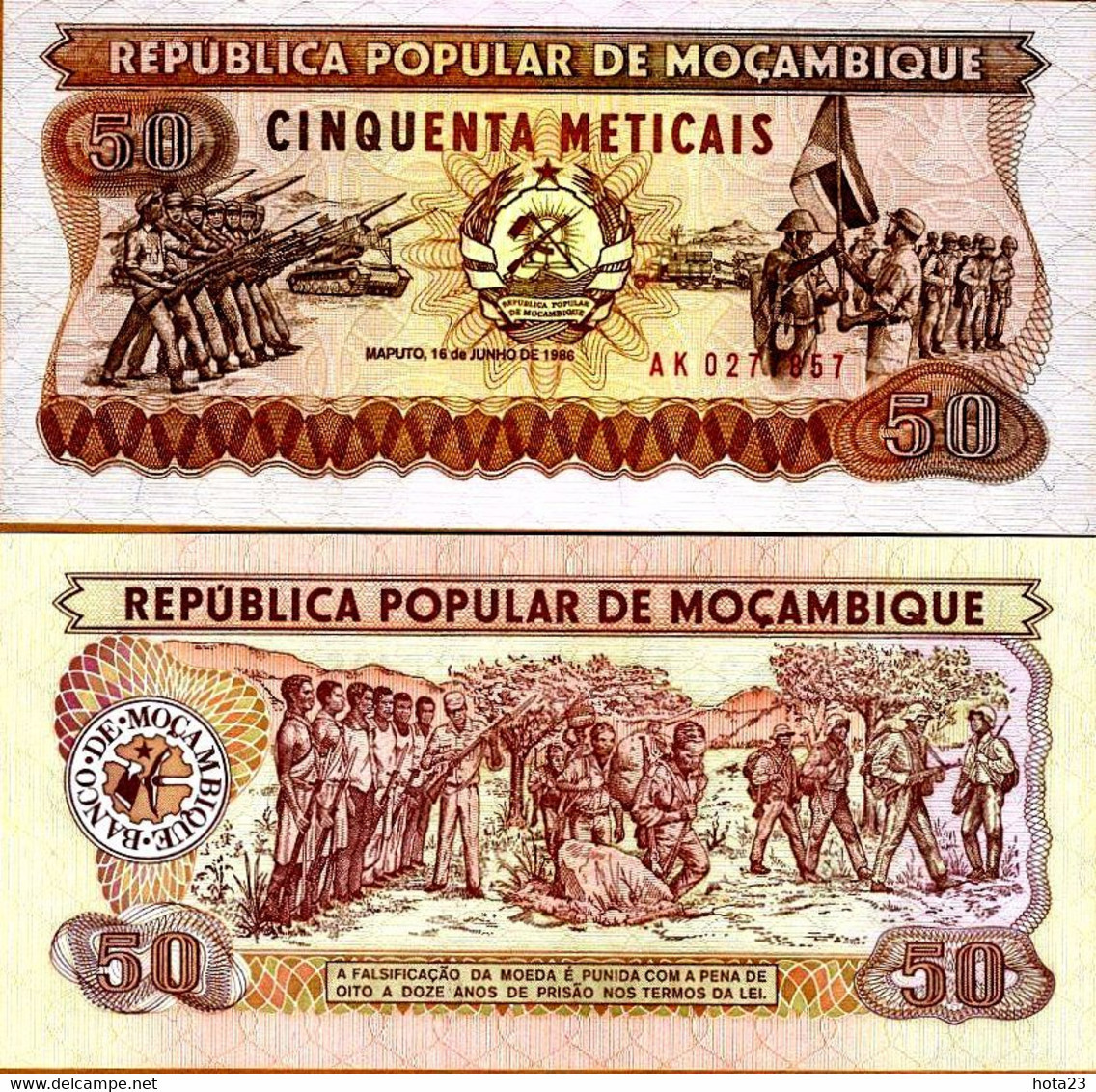 Mozambique, 50 Meticais, 1986, P-129 (129b), UNC > Communist State - Mozambique