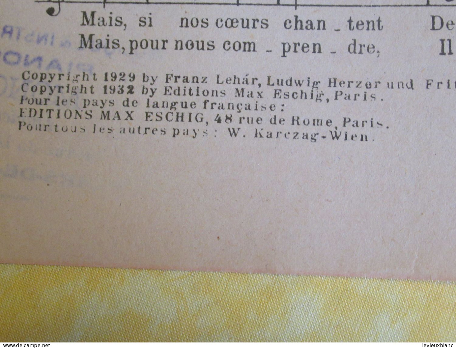 Partition Ancienne/"Le Pays Du Sourire"/Franz LEHAR/Opérette Romantique/Maufrey & Marietti/ESCHIG/1929-32  PART373 - Otros & Sin Clasificación