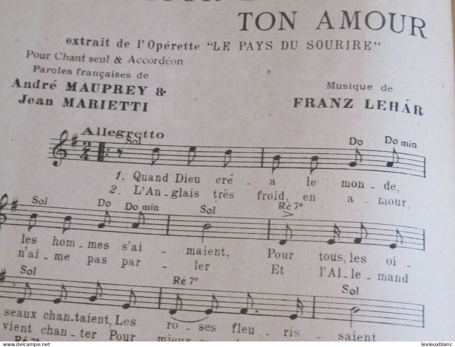 Partition Ancienne/"Le Pays Du Sourire"/Franz LEHAR/Opérette Romantique/Maufrey & Marietti/ESCHIG/1929-32  PART373 - Sonstige & Ohne Zuordnung