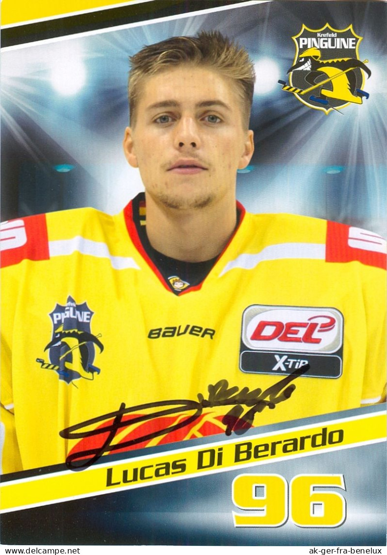 Autogramm Eishockey AK Lucas Di Berardo Krefeld Pinguine 15-16 KEV Löwen Frankfurt Rostock Piranhas Fischtown Pinguins - Sports D'hiver