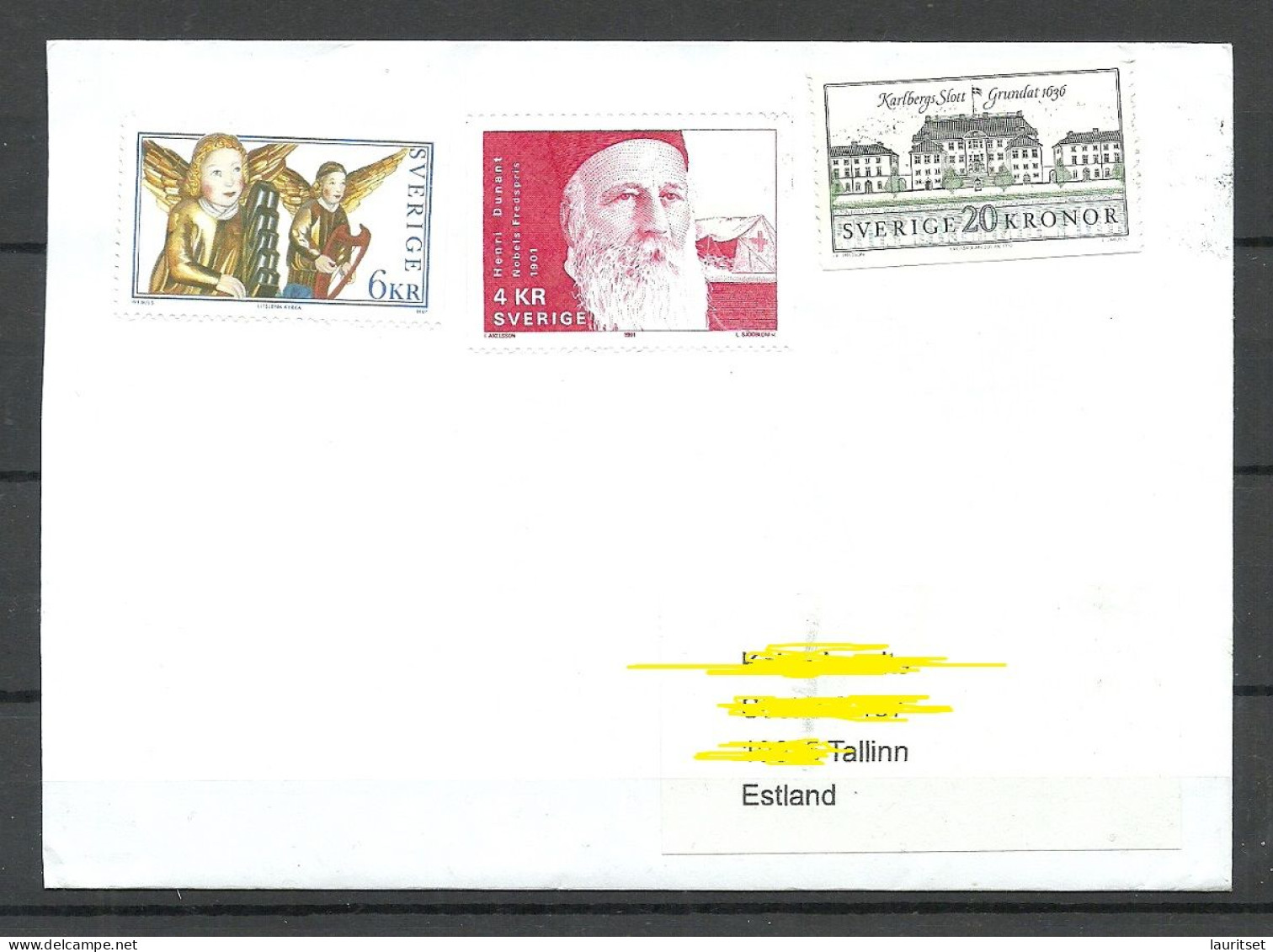 SCHWEDEN Sweden 2023 Cover To Estonia. Stamps Remained MINT (not Cancelled) Backside Sticker O With Arrival Cancel - Covers & Documents