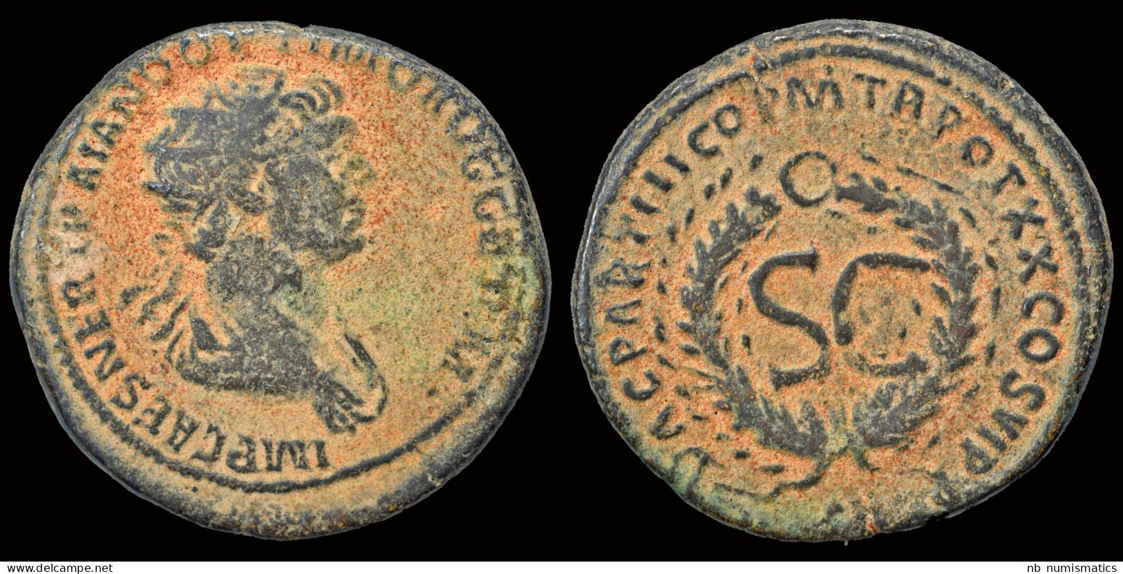 Trajan AE As  S C In Wreath-Rare! - La Dinastía Antonina (96 / 192)
