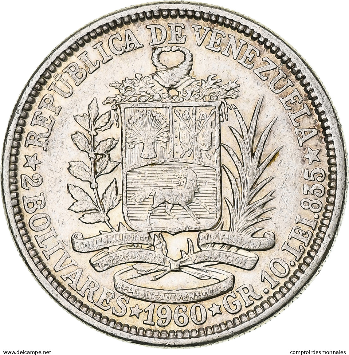 Monnaie, Venezuela, 2 Bolivares, 1960, TTB+, Argent, KM:A37 - Venezuela