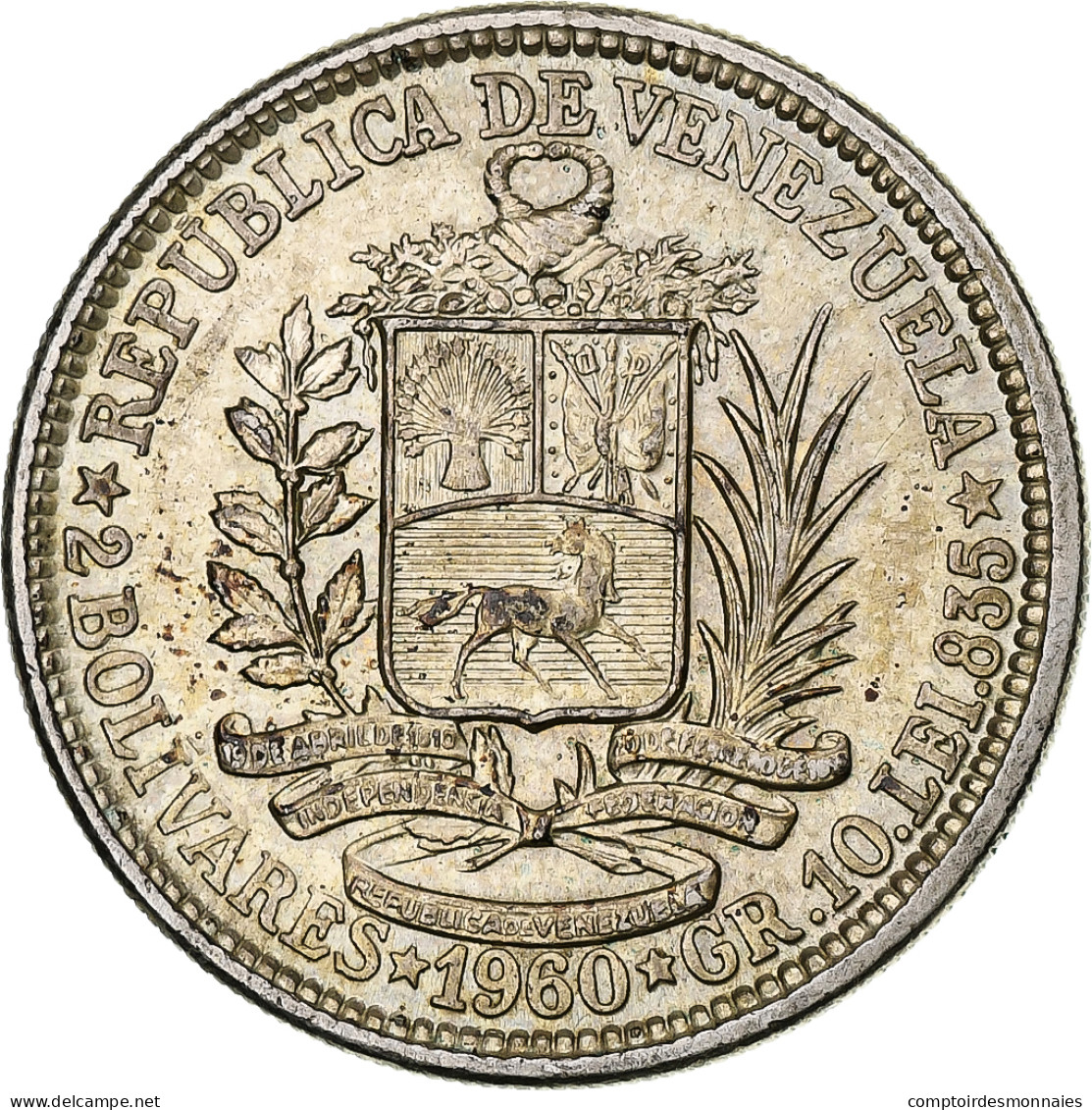 Monnaie, Venezuela, 2 Bolivares, 1960, SUP, Argent, KM:A37 - Venezuela