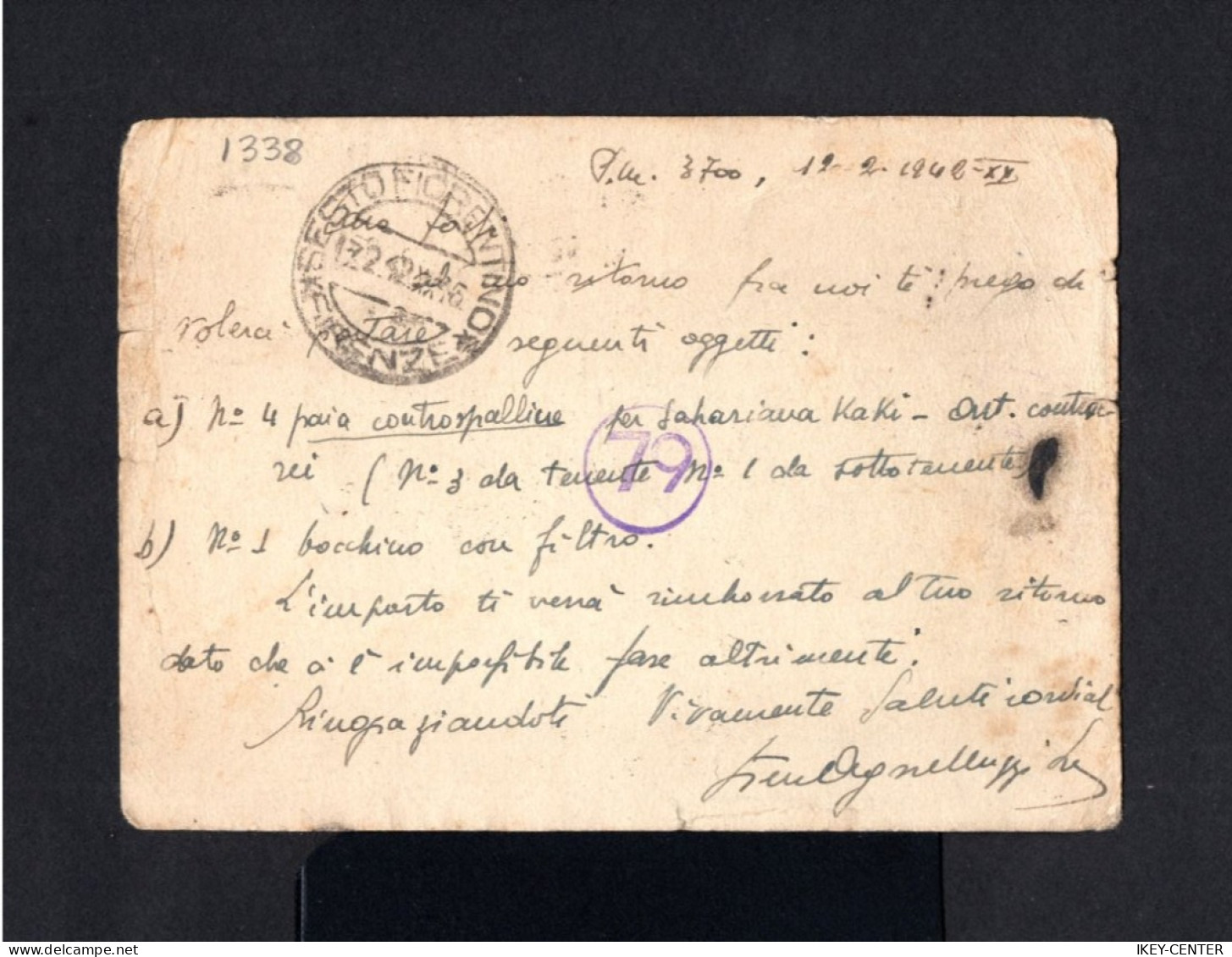 1338-ITALIAN LIBIA-AIRMAIL MILITARY CENSOR POSTCARD PM3700 To NAPOLI (italy)1942.WWII.LIBIA ITALIANA.carte Postale - Libyen