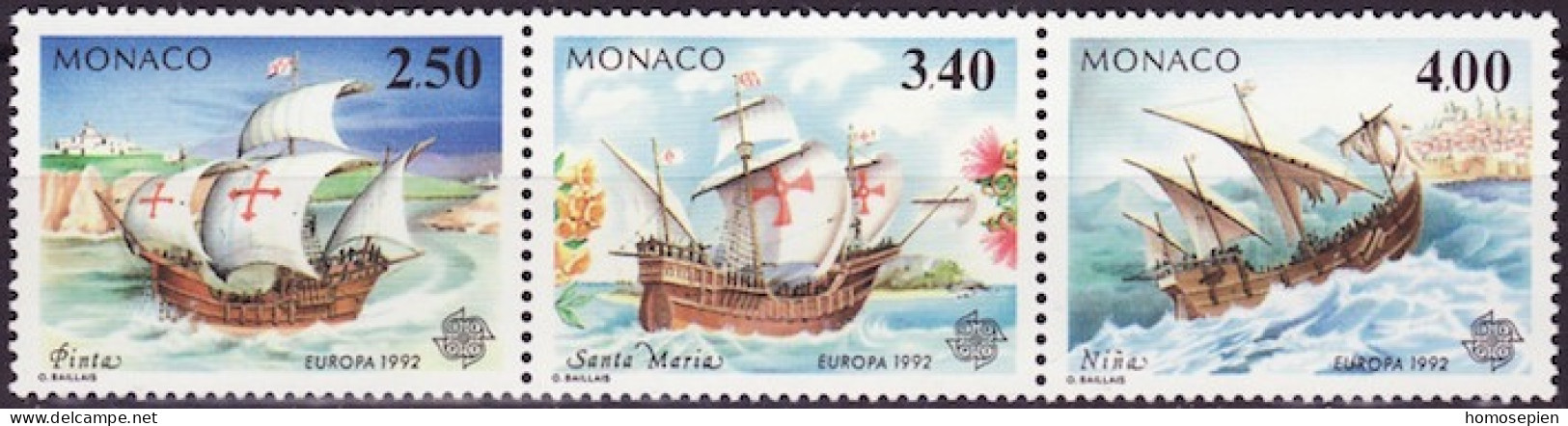 Europa CEPT 1992 Monaco Y&T N°1825 à 1827 - Michel N°2070 à 2072 *** - Se Tenant - 1992