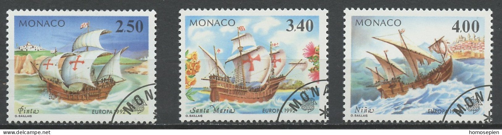 Monaco 1992 Y&T N°1825 à 1827 - Michel N°2070 à 2072 (o) - EUROPA - Usados