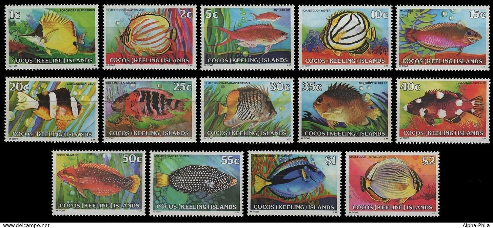 Kokos-Inseln 1979 - Mi-Nr. 34-47 ** - MNH - Fische / Fish - Cocos (Keeling) Islands