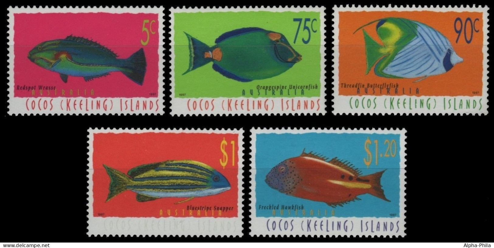 Kokos-Inseln 1997 - Mi-Nr. 357-361 ** - MNH - Fische / Fish - Cocos (Keeling) Islands