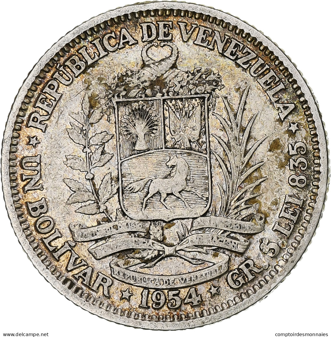 Monnaie, Venezuela, Bolivar, 1954, Philadelphie, TTB, Argent, KM:37 - Venezuela