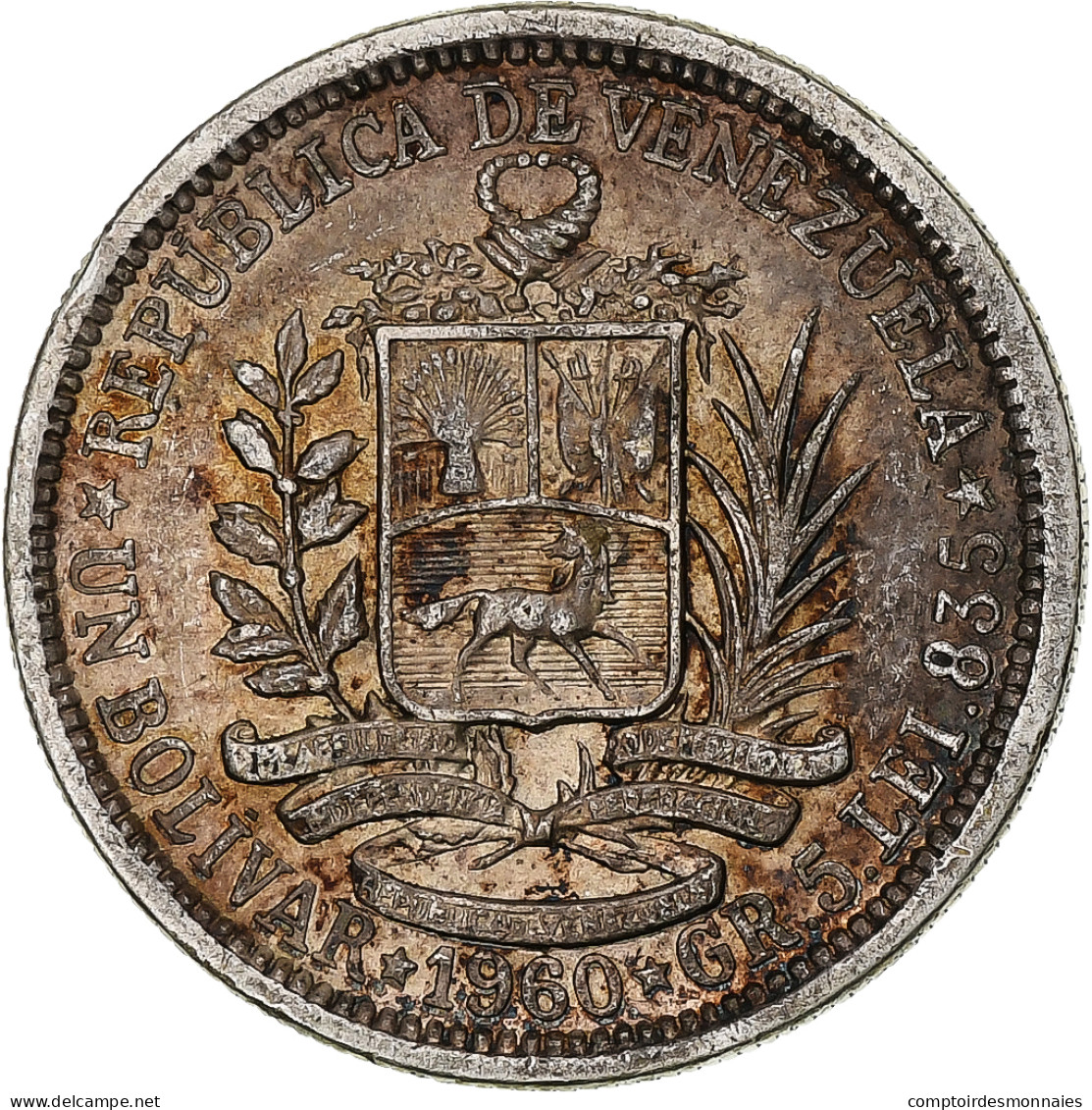 Monnaie, Venezuela, Bolivar, 1960, TTB+, Argent, KM:37a - Venezuela