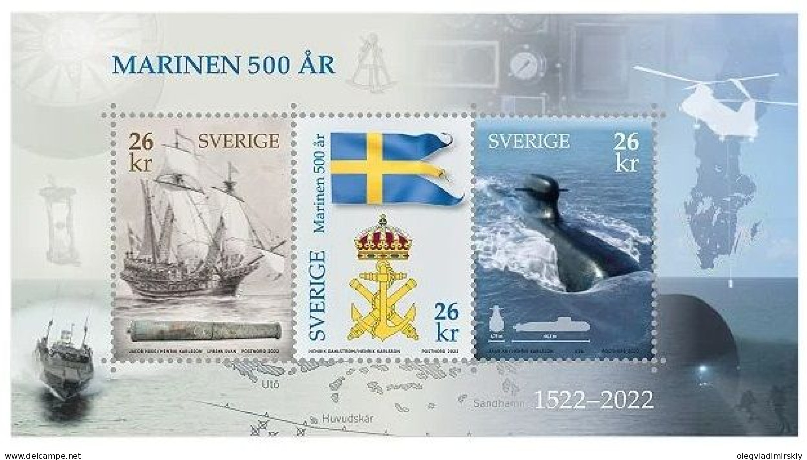 Sweden Schweden Suède 2022 Navy 500 Years Block MNH - Duikboten