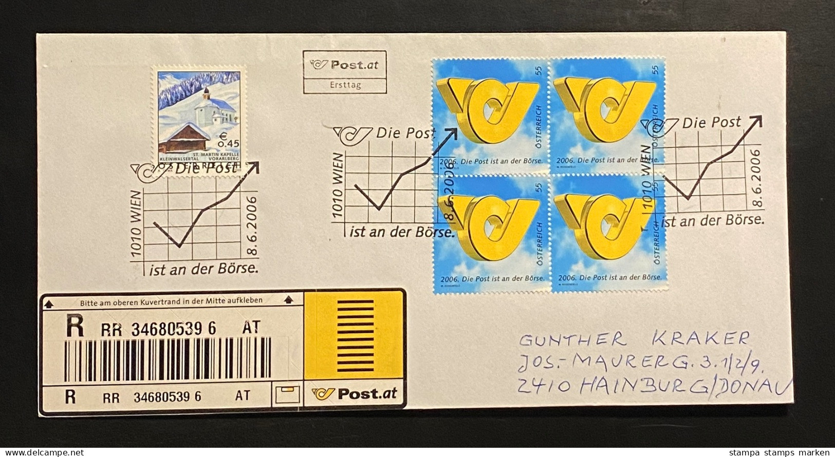 Österreich 2006 Postemblem Mi. 2600 Viererblock + Mi. 2454 FDC, R-Brief Sonderstempel WIEN - Briefe U. Dokumente