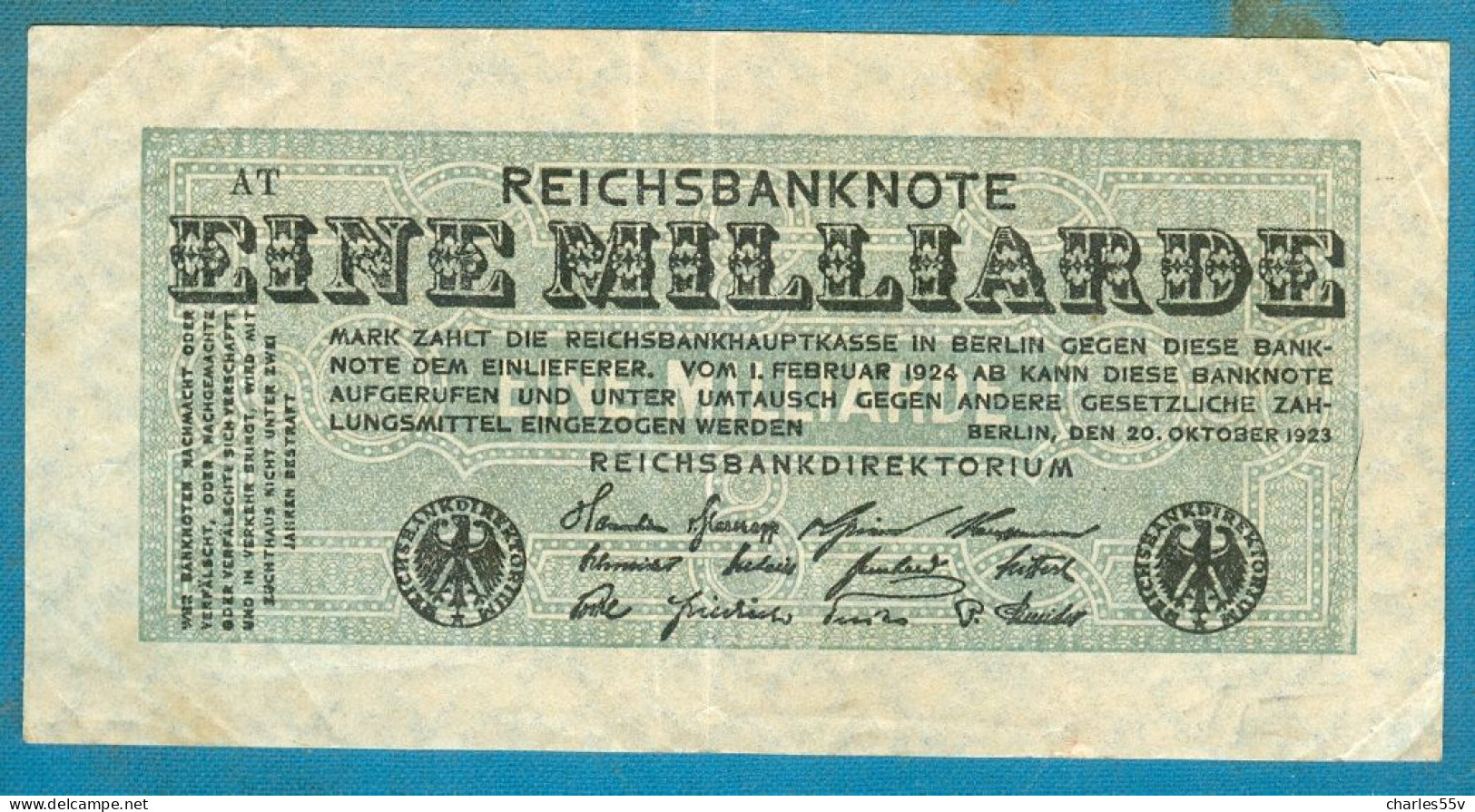 1000000000 Mark 20.10.1923 Serie AT - 1 Miljard Mark