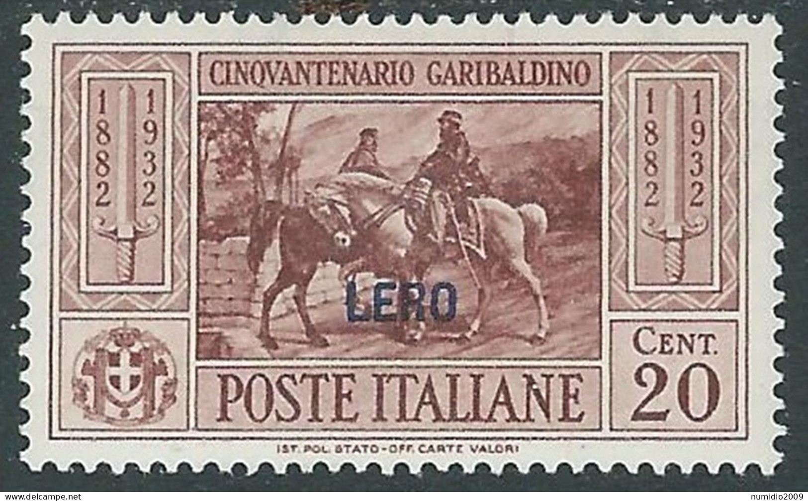 1932 EGEO LERO GARIBALDI 20 CENT MH * - I45-7 - Ägäis (Lero)