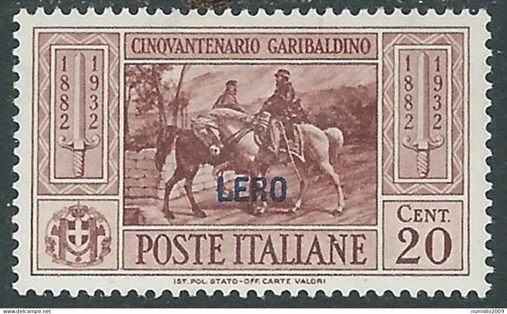 1932 EGEO LERO GARIBALDI 20 CENT MH * - I45-7 - Egeo (Lero)