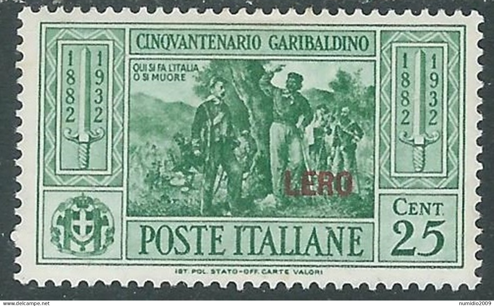 1932 EGEO LERO GARIBALDI 25 CENT MH * - I45-7 - Aegean (Lero)