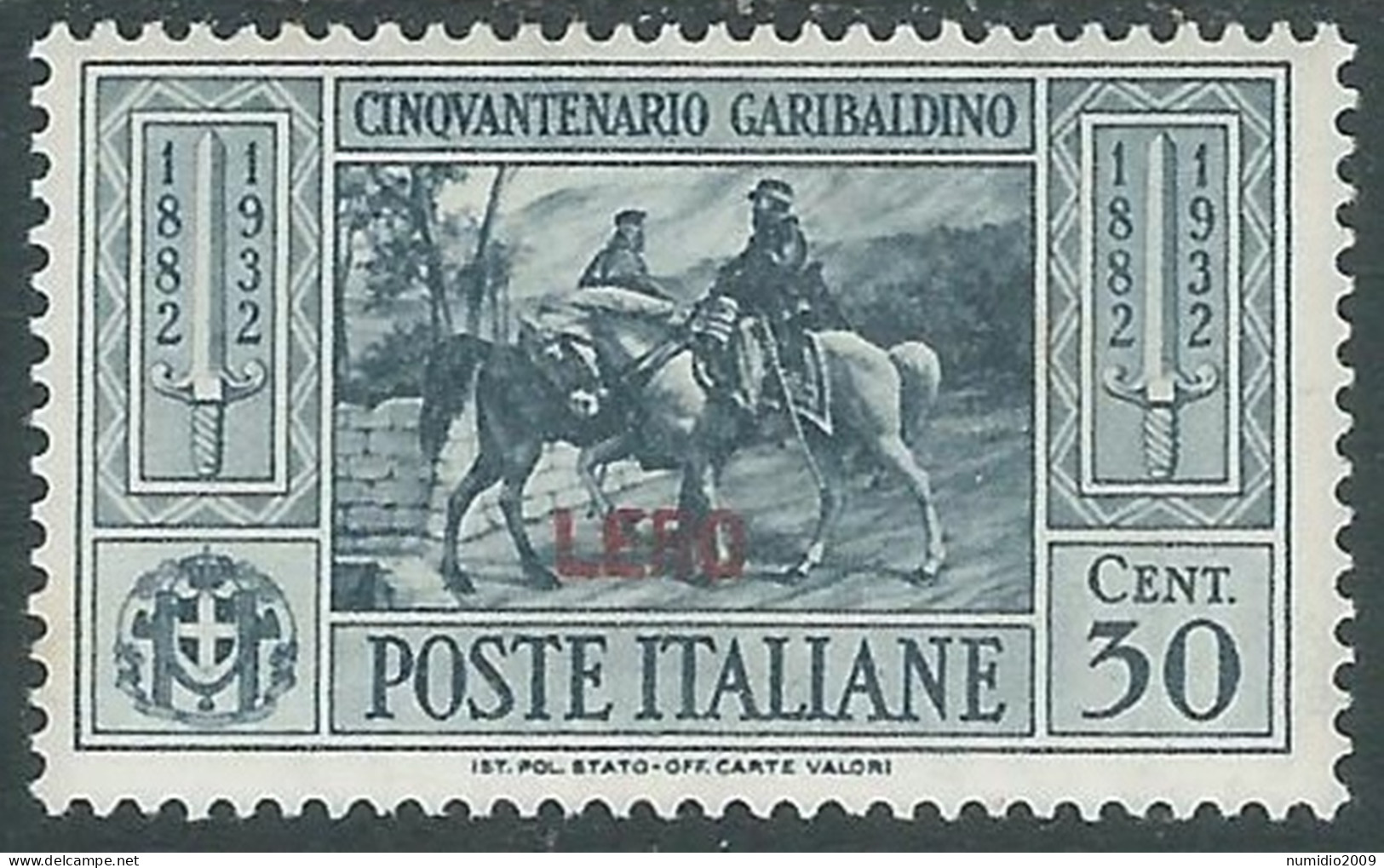 1932 EGEO LERO GARIBALDI 30 CENT MH * - I45-7 - Egeo (Lero)