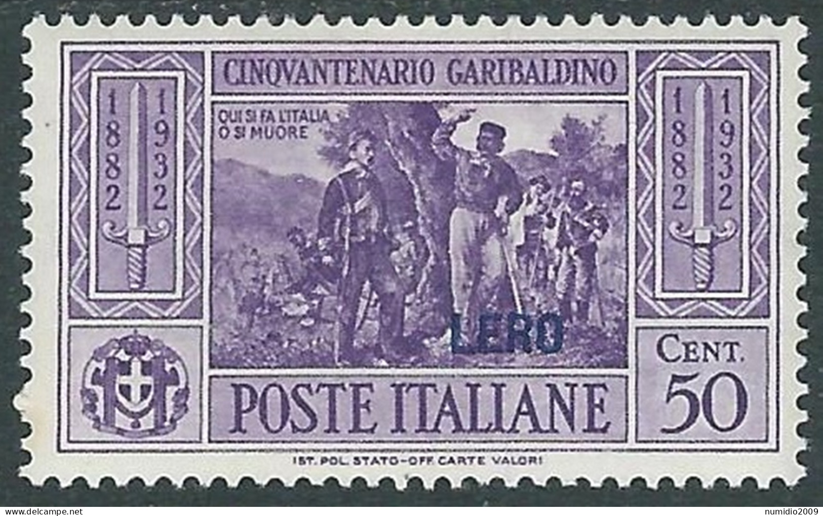 1932 EGEO LERO GARIBALDI 50 CENT MH * - I45-7 - Egée (Lero)