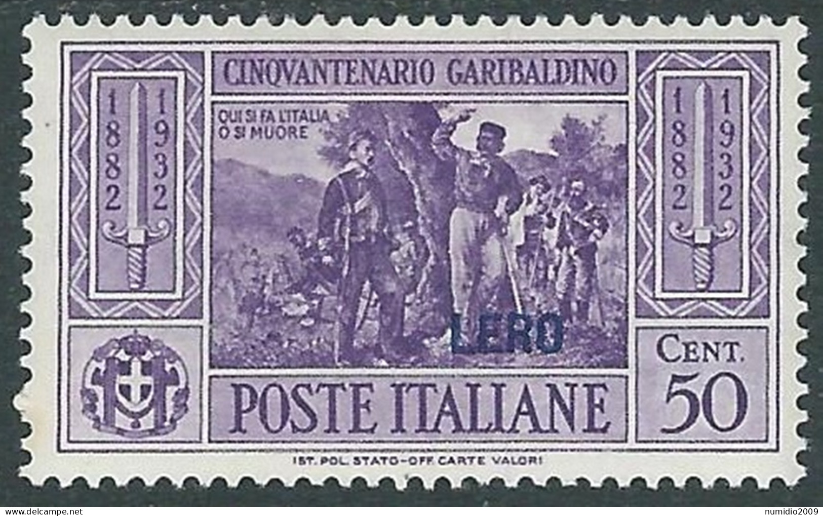 1932 EGEO LERO GARIBALDI 50 CENT MH * - I45-7 - Ägäis (Lero)