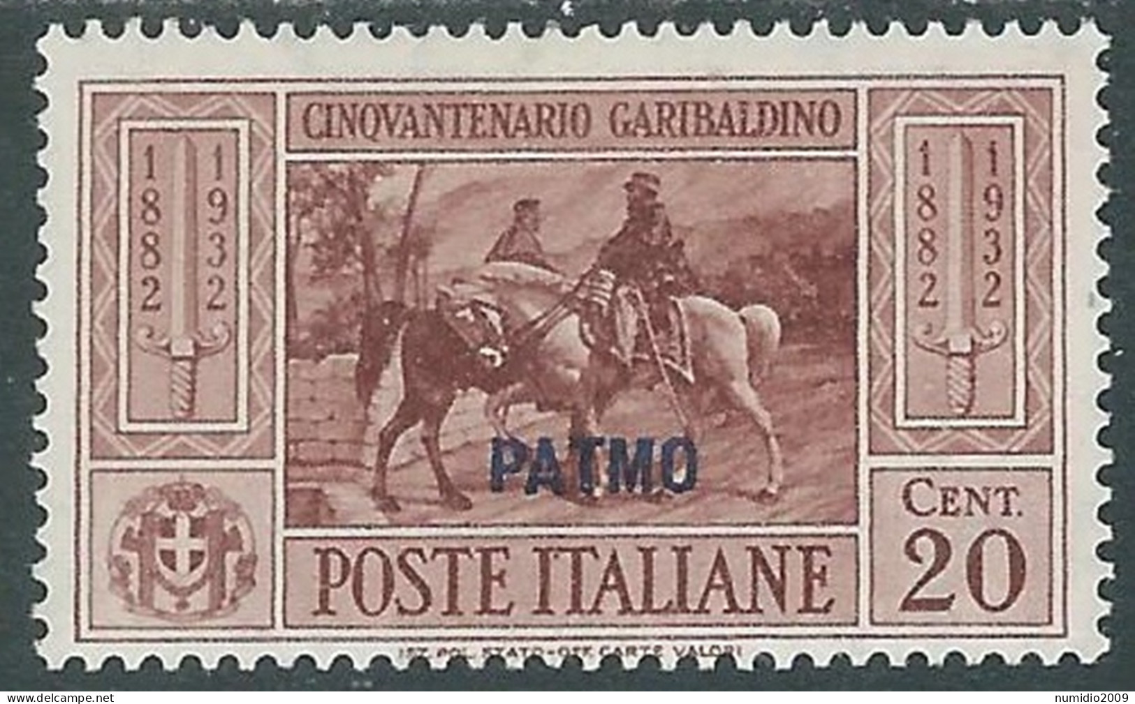 1932 EGEO PATMO GARIBALDI 20 CENT MH * - I45-8 - Aegean (Patmo)