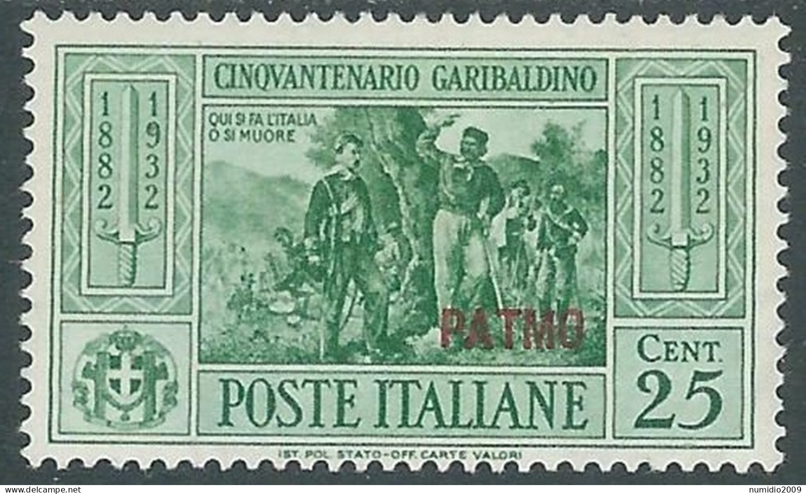 1932 EGEO PATMO GARIBALDI 25 CENT MH * - I45-8 - Egeo (Patmo)