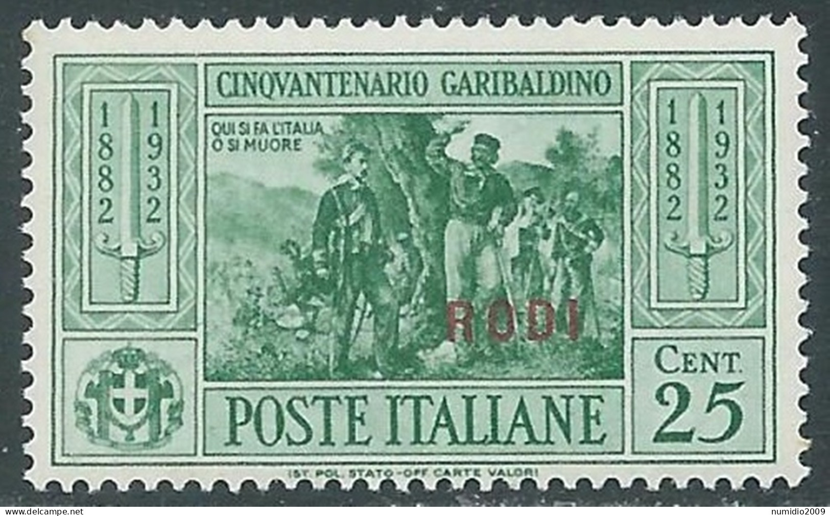 1932 EGEO RODI GARIBALDI 25 CENT MNH ** - I45-9 - Egeo (Rodi)