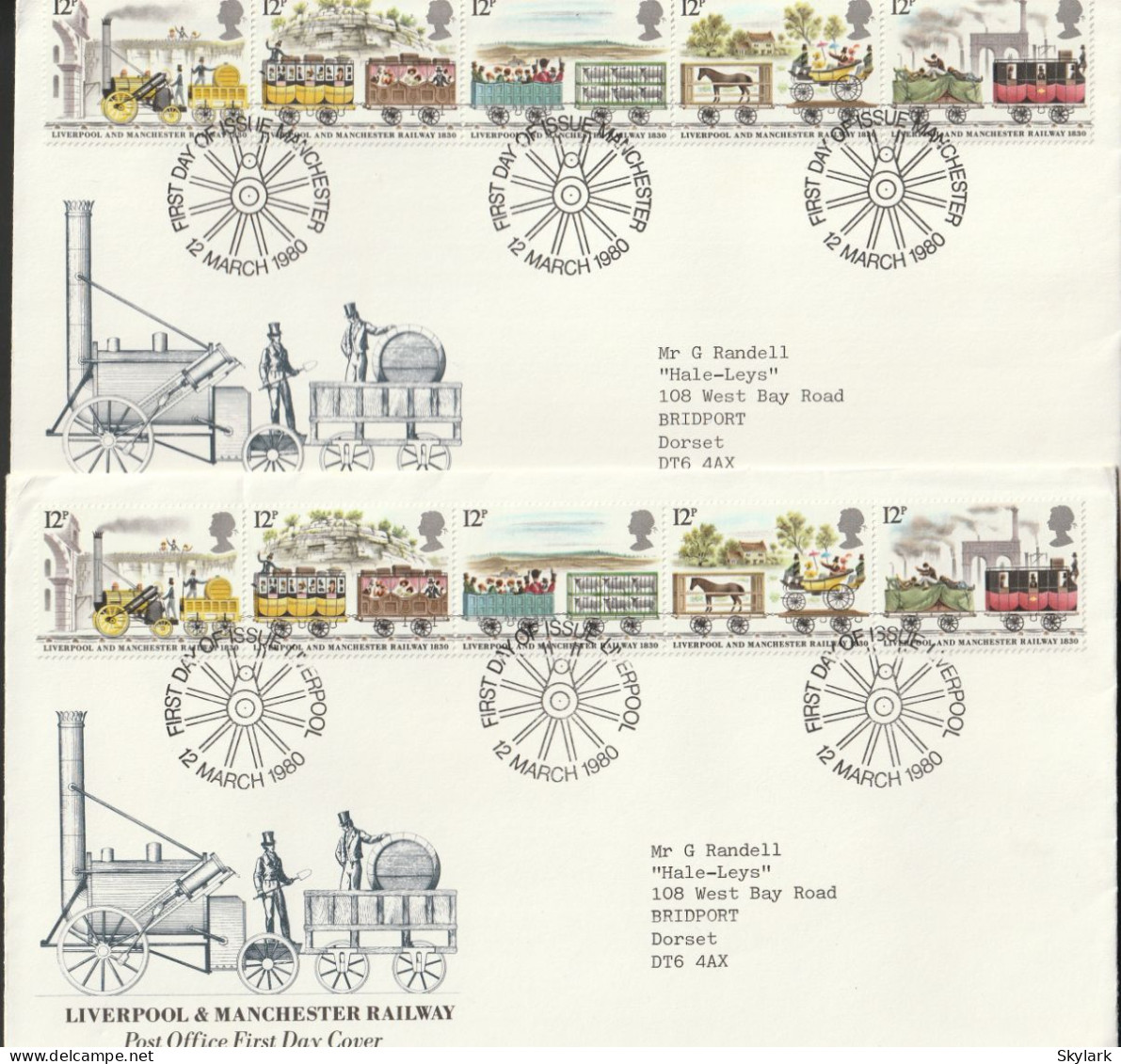 Great Britain   .   1980   .  "Liverpool And Manchester Railway"   .   A Matched Pair Of First Day Covers - 1971-1980 Em. Décimales